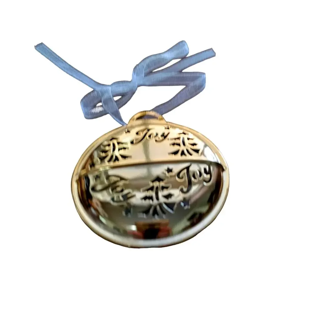 Gold Tone Jingle Bell Ornament Holiday Charm Joy Trees Gift Tag 👶🪇🎅